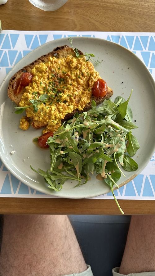 Scrambled tofu  at Feel Good Cafe in Mykonos