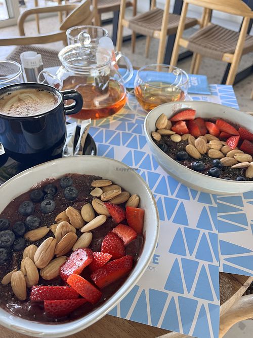Açaí bowl - a little light on toppings  at Feel Good Cafe in Mykonos
