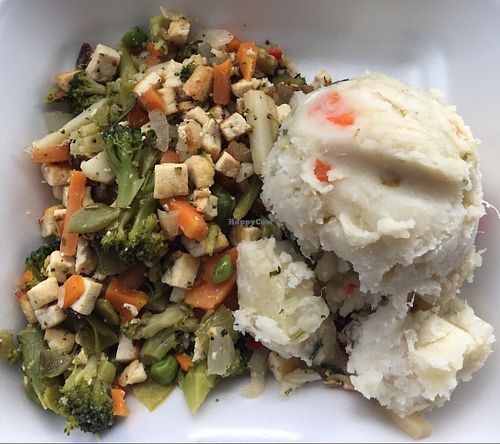 Tofu with veggies and Ñame at La Familia in Mayaguez