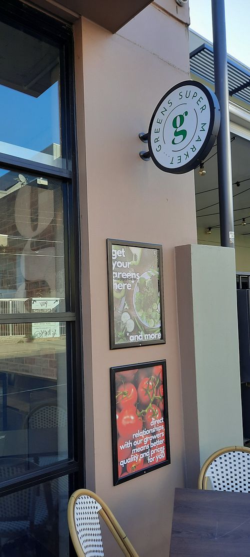 Signage at Greens Supermarket in Newtown