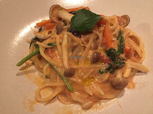Nirai Course: Mushroom Spaghetti with tomato cream sauce at Ukishima Garden in Naha