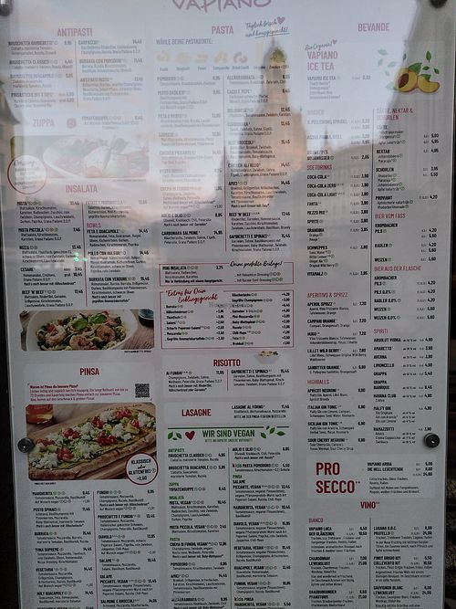 Vegan options under "wir sind vegan" at Vapiano in Dresden