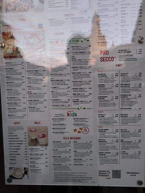 Bottom of the menu at Vapiano in Dresden