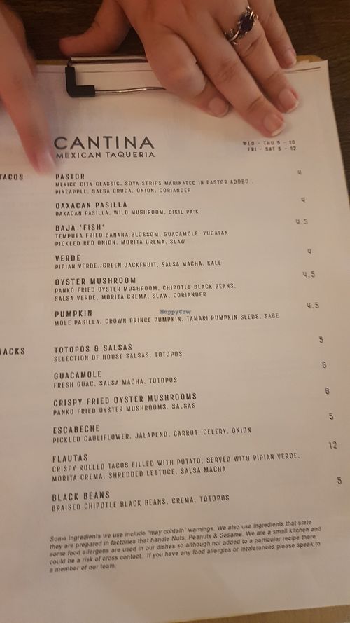 Menu at Cantina in Newcastle Upon Tyne
