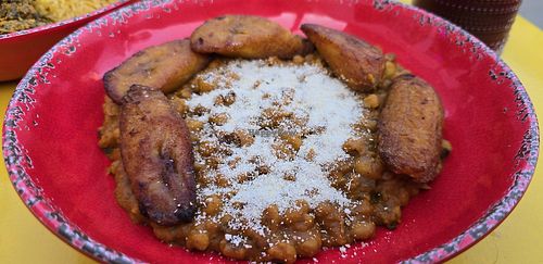 Red Red & Plantains: "A flavorful Ghanaian favorite, Red-Red is a stew of black-eyed peas simmered with onions, ginger, garlic, and tomatoes" at Asempe Kitchen in Ithaca