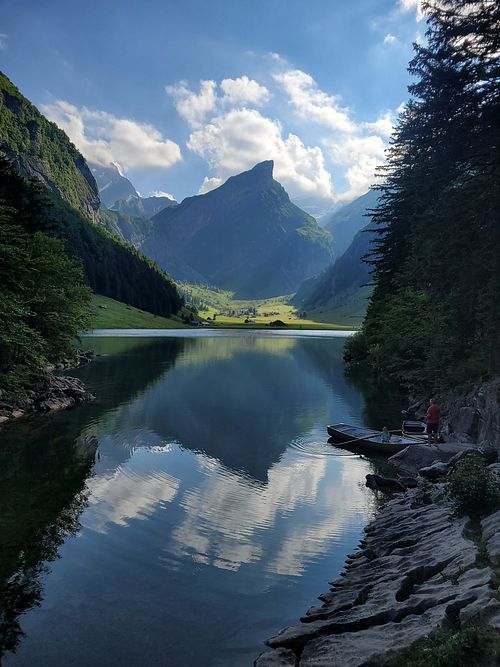 The exact view from the restaurant's terrace at Forelle in Wasserauen