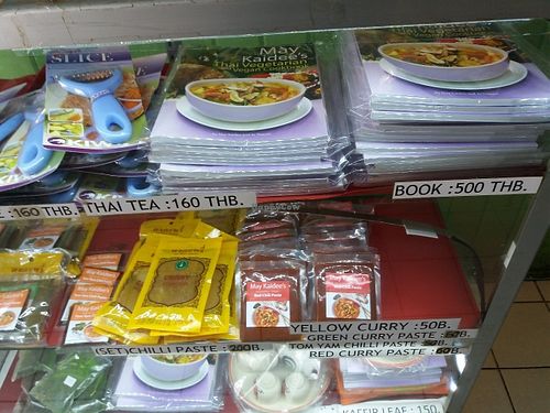MK makes her own curry sauces, has released her new Vegan/vegetarian cook book.ö at May Kaidee's Vegetarian Restaurant - Samsen in Bangkok