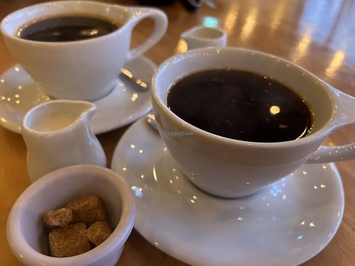 Coffees with oat milk side   at Tiny Tiny in Newcastle Upon Tyne