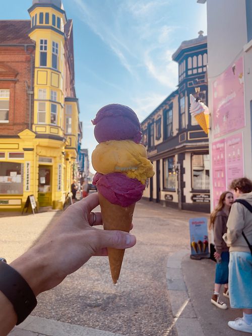 The best mango and raspberry sorbet in Cromer! Cones are vegan too! at Windows Ice Cream in Cromer