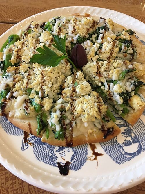 Vegan pizza at Voula's Greek Sweets in Rochester