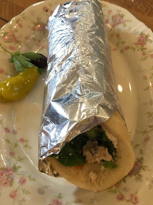 Vegan Souvlaki sandwich at Voula's Greek Sweets in Rochester