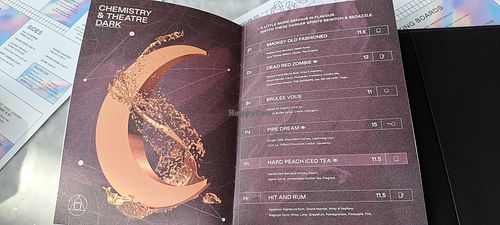 Example "theatre" drinks menu (May 2024) at The Alchemist in Glasgow