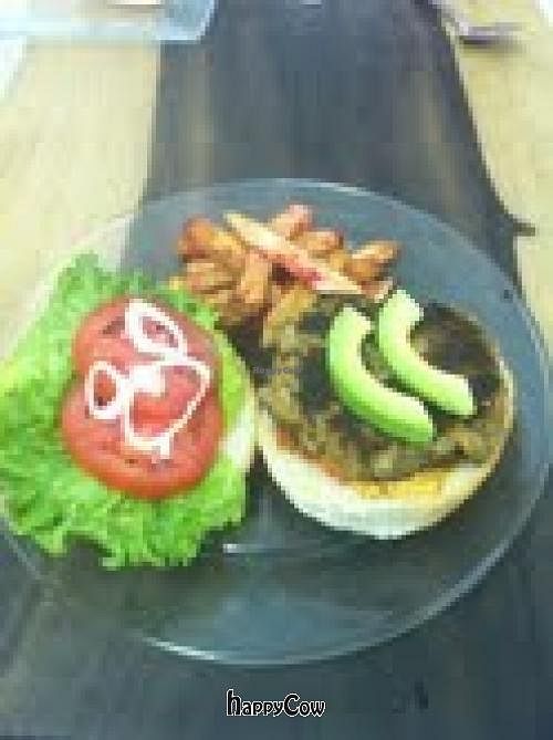 Veggie burger Pachelle, Totally vegan option, just like all of the menu.  at La Hoja Verde in Tulum