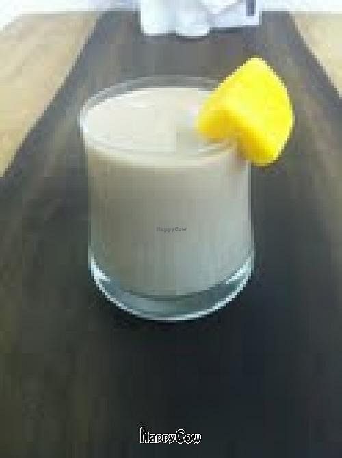 Strawberry soya milk shake... mmmmmm delicious! at La Hoja Verde in Tulum