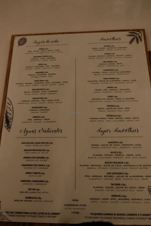 Drinks Menu at La Hoja Verde in Tulum