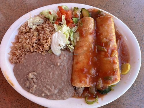 Vegetarian enchiladas without the cheese and sour cream.   at Casa Rio in San Antonio