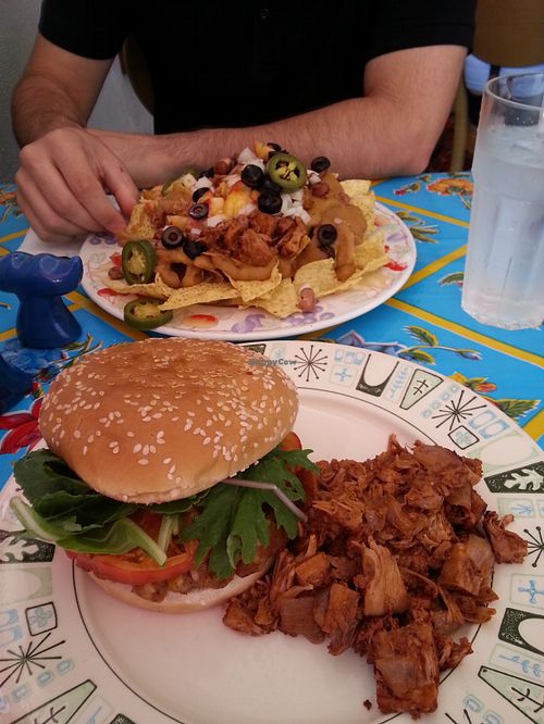 Foreground: How Funky Is Your Chickpea? with a side of jackfruit barbacoa
Back: Entree The Giant at Bragg's Factory Diner in Phoenix