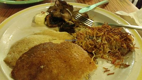 Pancakes, hash browns and eggplant bacon at Bragg's Factory Diner in Phoenix