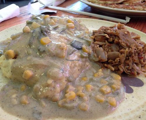 Biscuits & Gravy w/ a side of Jackfruit Barbacoa at Bragg's Factory Diner in Phoenix