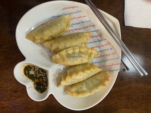 Fried dumplings (they were filled with a soy meat mixture)  at Vegan Kitchen - 비건 키친 in Seoul