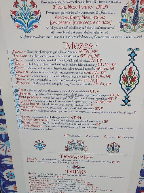 Menu at Empires Cafe in Edinburgh