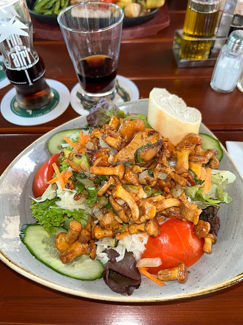 salad with chanterelles  at Alter Bahnhof Oberkassel in Dusseldorf