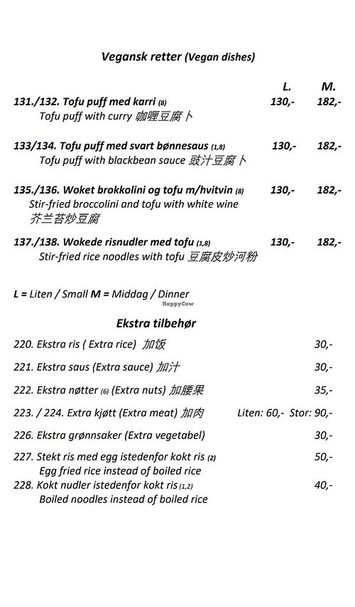 Vegan menu  at Guangdong House in Bergen