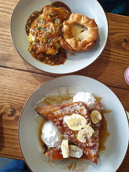 Pie and gravy with French toast delicious at The Pie Box Cafe in Cardiff