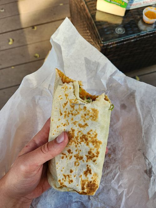 vegan burrito: packed full with beans, rice, lettuce and pico, toasted on the grill at El Taco Loco in Manitou Springs