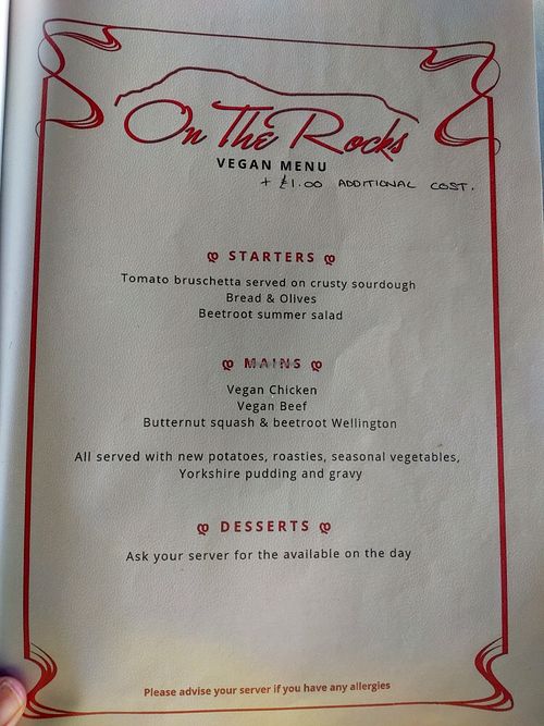 Small menu at On The Rocks  in Penarth