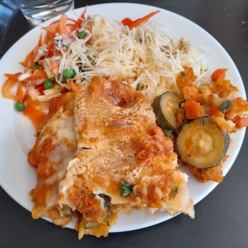 Lentil and vegetable lasagna at Food & Co Dipoli in Espoo