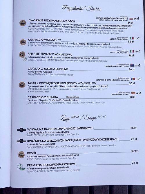 Menu as per 2024-05-01  at Dwór Kukuczka in Istebna