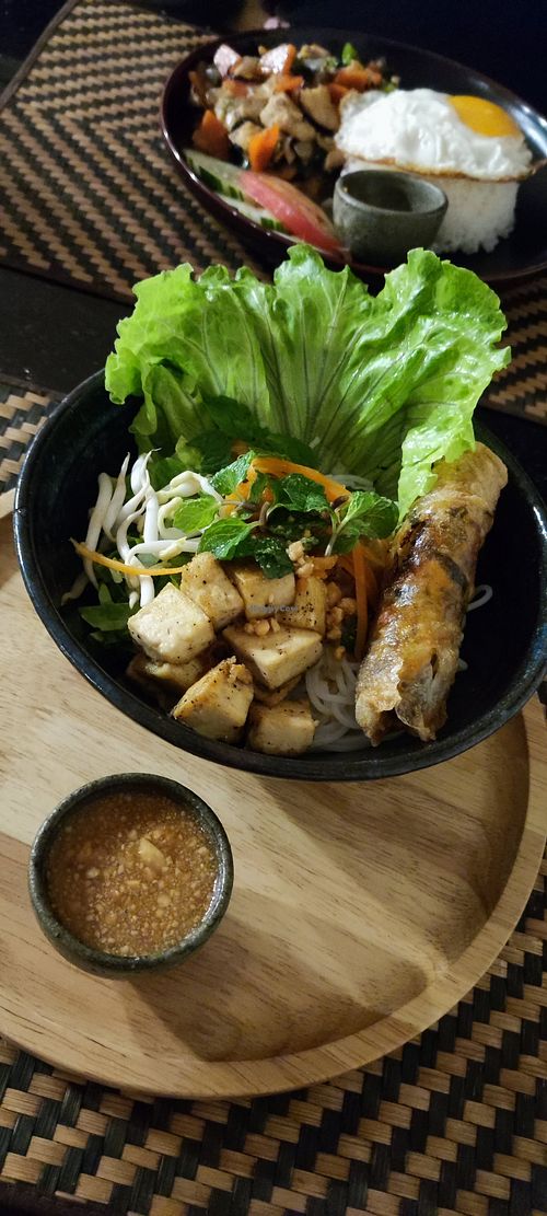 Asian bowl Bo Bun with grilled tofu at Grasshopper Cafe in Luang Prabang
