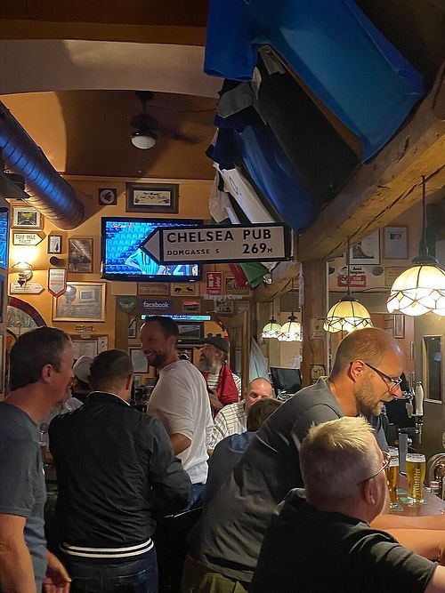 Busy football night at Chelsea Pub in Linz