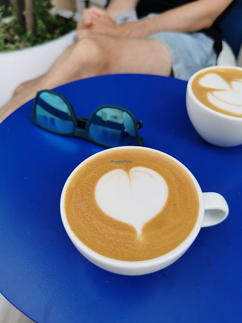 Decaf flat white with oat milk at The Capsule Cafe in Ericeira