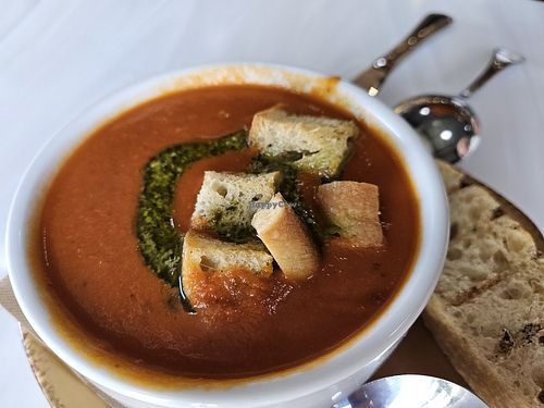 Tomato Basil soup at Urban Plates in Woodland Hills
