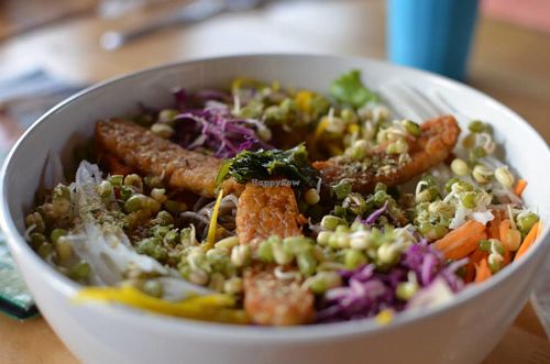 The absolutely enormous and equally delicious Buddha Bowl. Yay Tempeh!  at Orion Cafe in Koh Phangan