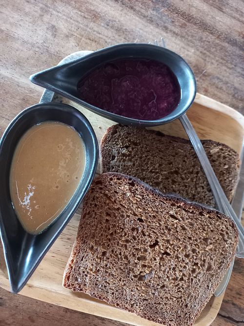 Toast, jam and peanut butter at Orion Cafe in Koh Phangan