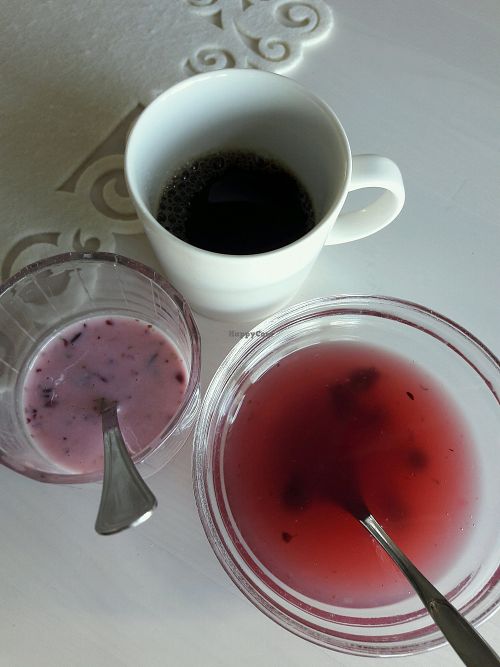 dessert, they also have plant milk for coffee at Kasvisravintola Karpalo in Kuusamo