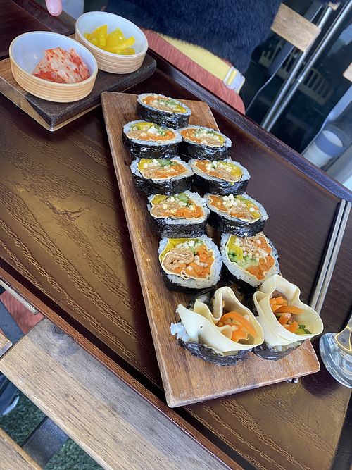 Vegan gimbap - didn’t eat the kimchi side most likely has fish   at Samcheongdang - 삼청당 in Seoul