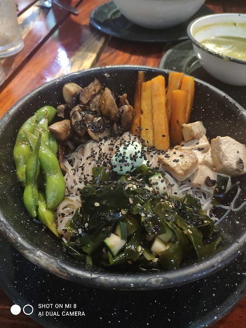 Taryaki bowl which actually was not bad at all. A tip from me, ask for a piece of lemon to put on top of it at Bio & Natural - Con Constituyentes in Playa Del Carmen