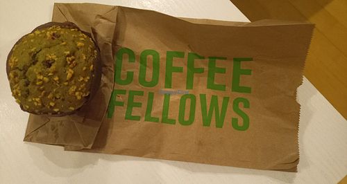 Matcha muffin with raspberry filling at Coffee Fellows in Chemnitz