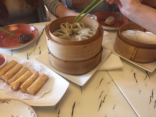 vegetable dumplings and spring rolls  at Gong De Lin in Melbourne