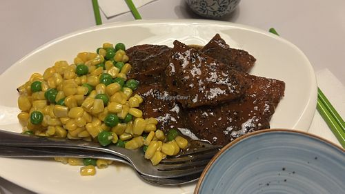 Vegan “beef” in black pepper sauce  at Gong De Lin in Melbourne