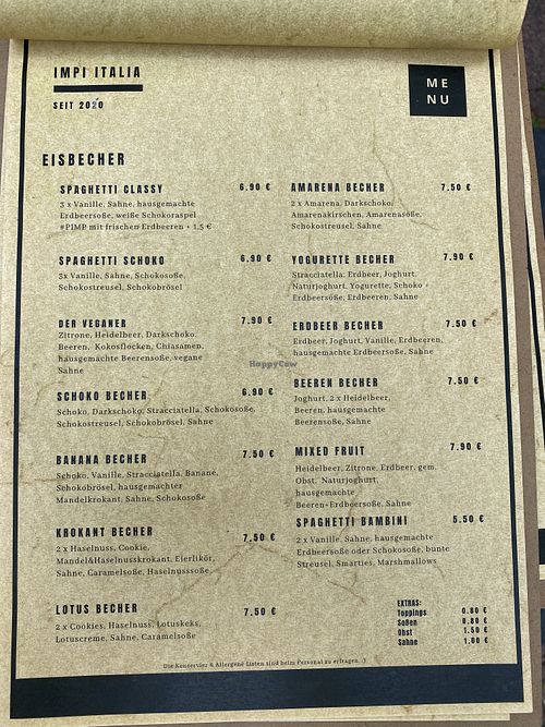 Eisbecherkarte  at Impi Snack in Cologne