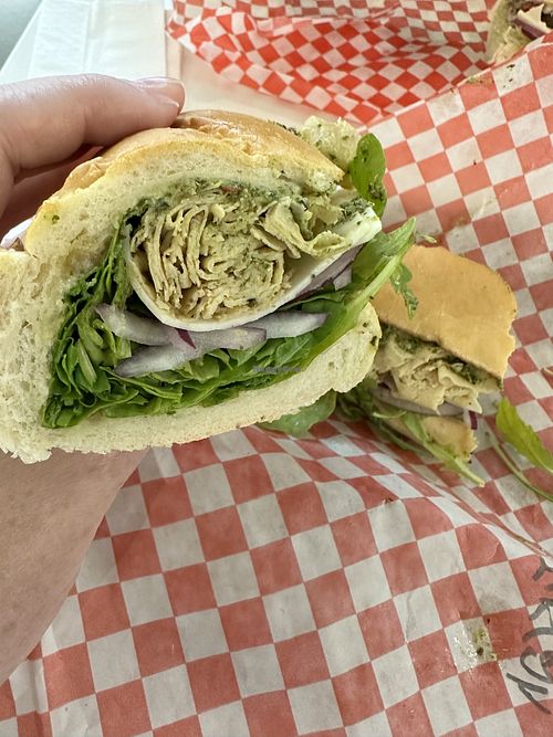 Cross-section Tuscan pollo  at Nonno's Plant-Based Butcher in Hamilton