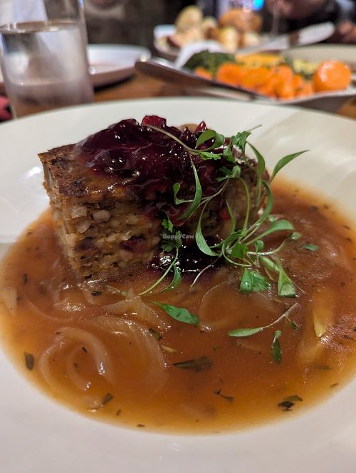 Nut Roast with Cranberry & a Hint of Chilli (Ve) With vegan onion gravy & cranberry sauce at Blue Anchor Inn in Barry