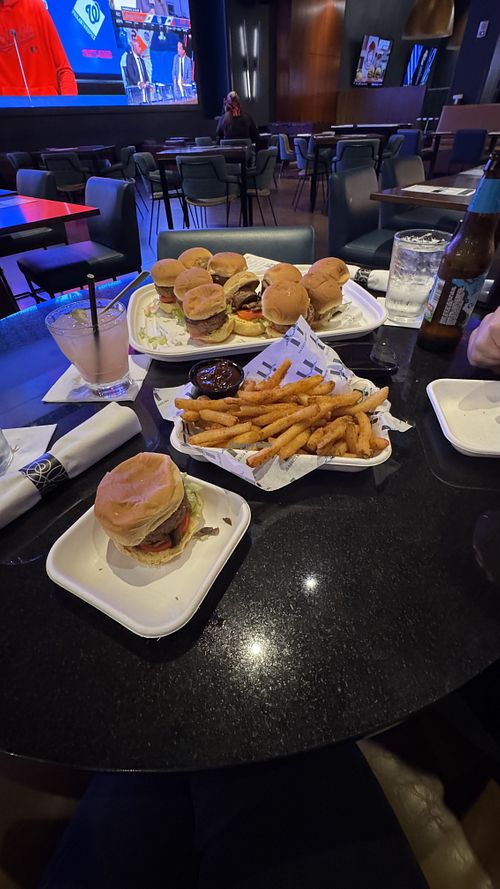 Valley Girl sliders and Old Bay fries.   at Harbor Social in Oxon Hill