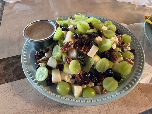 Las Esmeralda salad: greens, grapes, cranberries, pear, pecans with pear dressing (without feta cheese) at El Rincon De Frida in Jocotepec