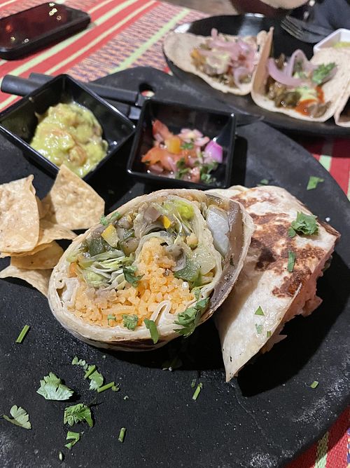 Vegan burrito - mostly just grilled veg & rice inside  at Taco y Chela in Santa Marta